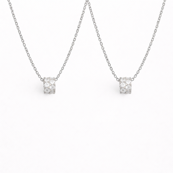  Pave Cylinder Pendant Necklace Sterling Silver - friendship necklace gift from Bestie Keepsake