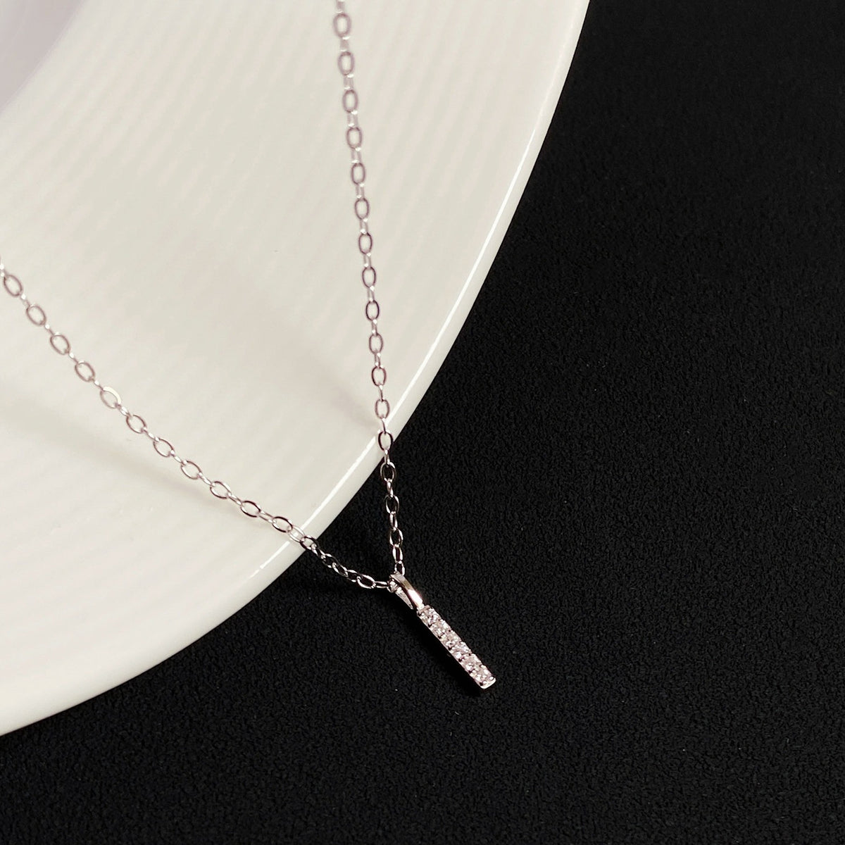  Pave Slender Bar Necklace in 925 Sterling Silver - friendship necklace gift from Bestie Keepsake