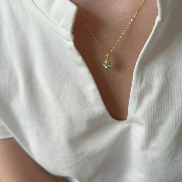  Teardrop Sky Blue Topaz Necklace S925 Sterling Silver - friendship necklace gift from Bestie Keepsake