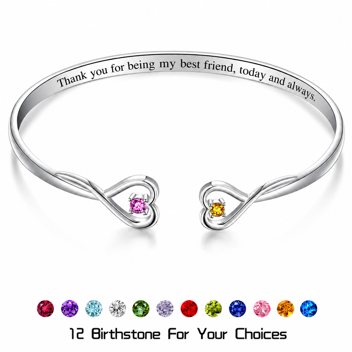  Double Heart Open Cuff Bracelet with Crystal - friendship necklace gift from Bestie Keepsake