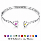  Double Heart Open Cuff Bracelet with Crystal - friendship necklace gift from Bestie Keepsake
