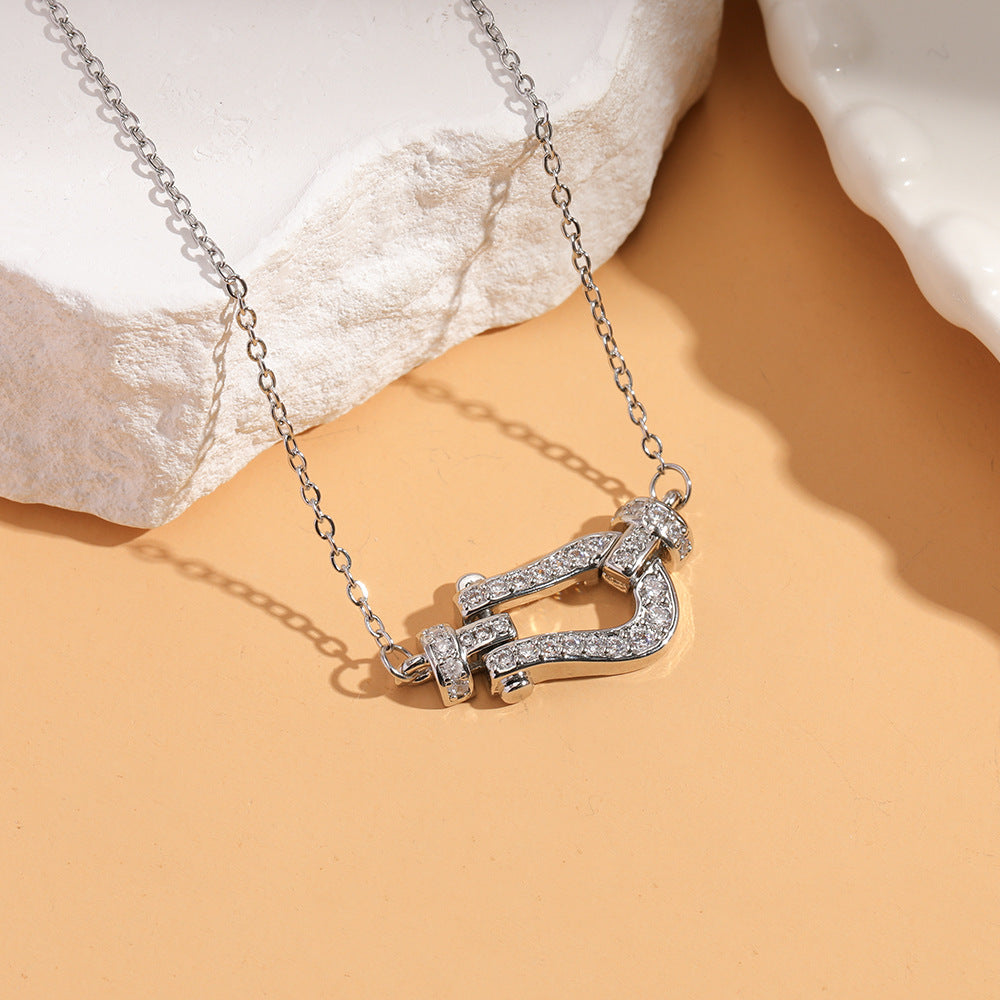  Pave Crystal Horseshoe Necklace in Titanium Steel - friendship necklace gift from Bestie Keepsake