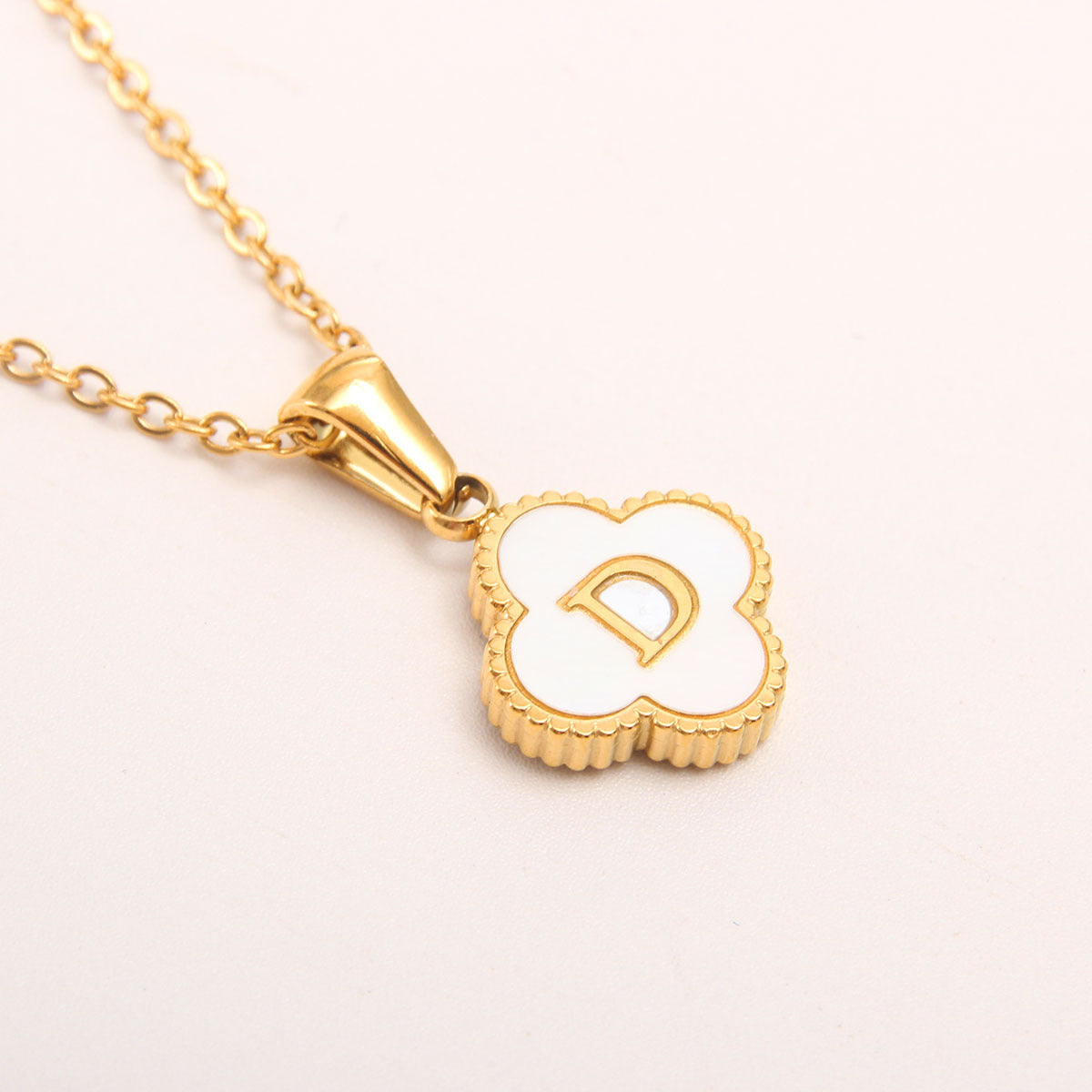  Clover Initial Shell Necklace in 18K Gold Plated Stainless Steel - friendship necklace gift from Bestie Keepsake