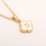  Clover Initial Shell Necklace in 18K Gold Plated Stainless Steel - friendship necklace gift from Bestie Keepsake