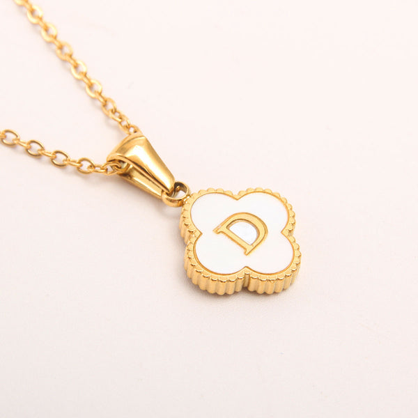  Clover Initial Shell Necklace in 18K Gold Plated Stainless Steel - friendship necklace gift from Bestie Keepsake