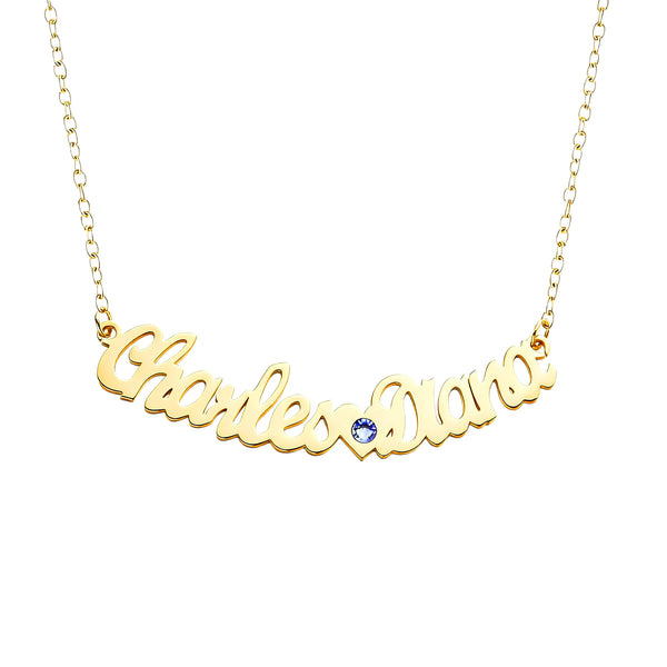  Custom Double Name Heart Birthstone Necklace in Stainless Steel - friendship necklace gift from Bestie Keepsake