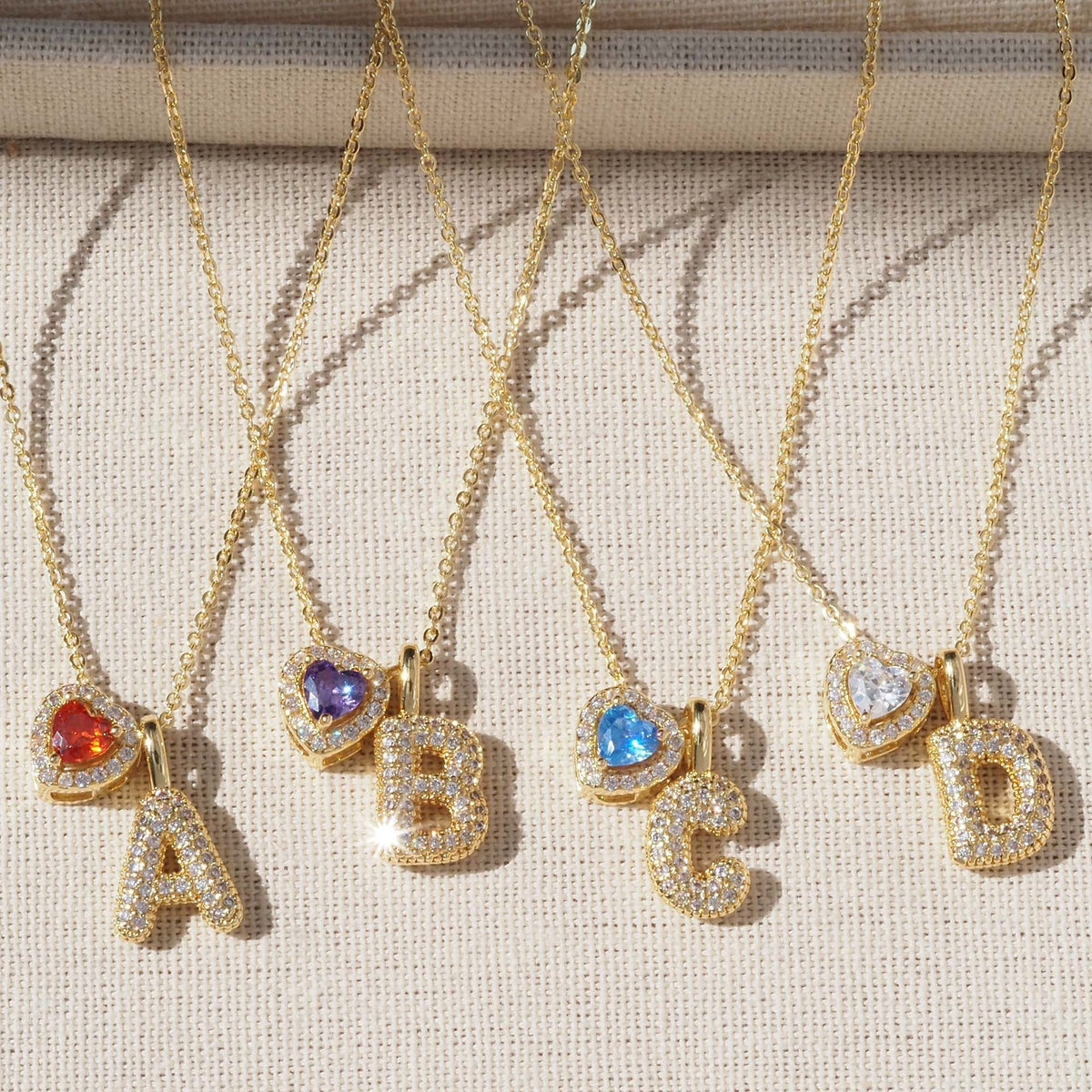  Pave Initial & Heart Birthstone Necklace in 18K Gold Finish - friendship necklace gift from Bestie Keepsake