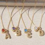  Pave Initial & Heart Birthstone Necklace in 18K Gold Finish - friendship necklace gift from Bestie Keepsake