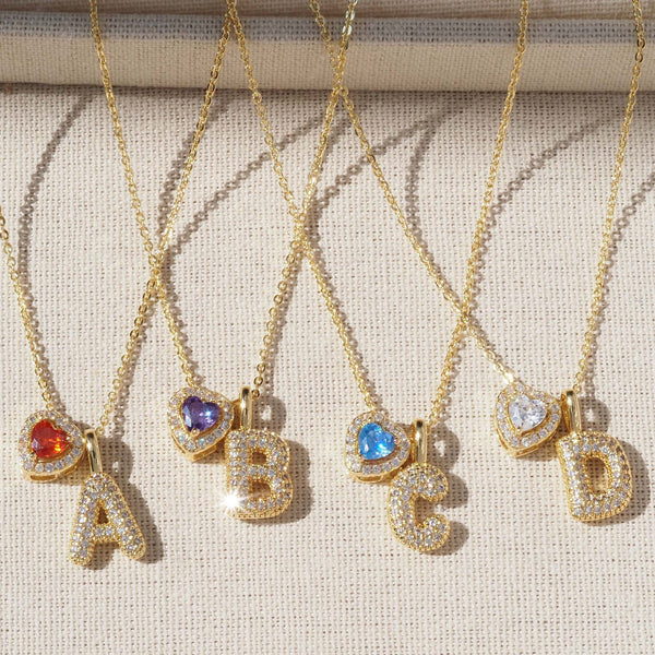  Pave Initial & Heart Birthstone Necklace in 18K Gold Finish - friendship necklace gift from Bestie Keepsake