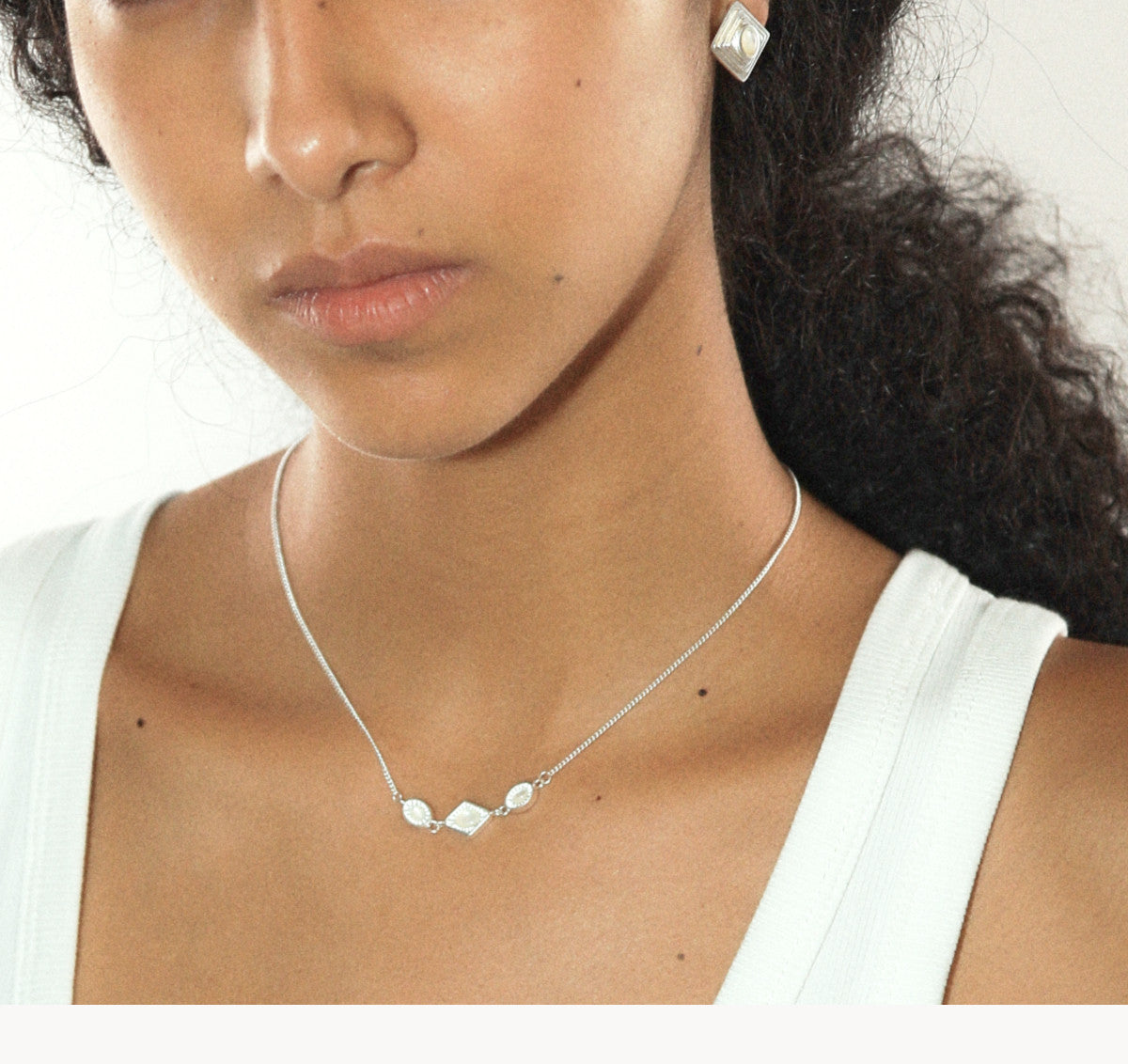  Vintage-Inspired Rhombus Stone Pendant Necklace Silver Plated - friendship necklace gift from Bestie Keepsake