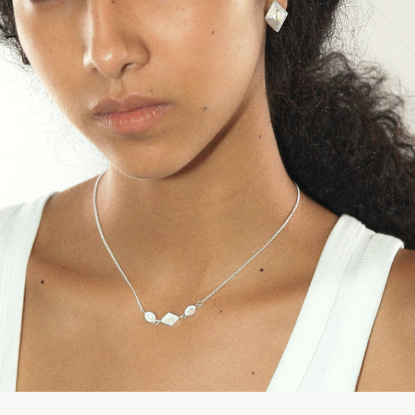  Vintage-Inspired Rhombus Stone Pendant Necklace Silver Plated - friendship necklace gift from Bestie Keepsake