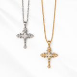  Ornate Iris Cross Pendant Necklace in 925 Sterling Silver - friendship necklace gift from Bestie Keepsake