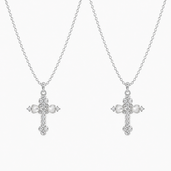  Ornate Petal Cross Pendant Necklace with Mother of Pearl - friendship necklace gift from Bestie Keepsake
