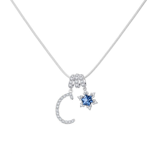  Pavé Initial and Blue Crystal Bloom Necklace - friendship necklace gift from Bestie Keepsake