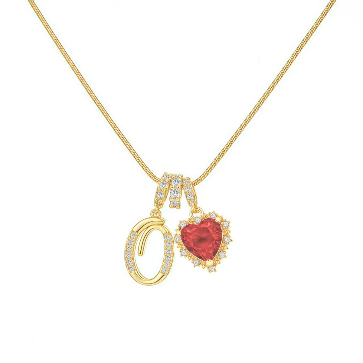  Ornate Script Initial & Red Heart Necklace in 18K Gold Plated - friendship necklace gift from Bestie Keepsake