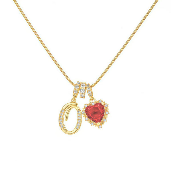  Ornate Script Initial & Red Heart Necklace in 18K Gold Plated - friendship necklace gift from Bestie Keepsake