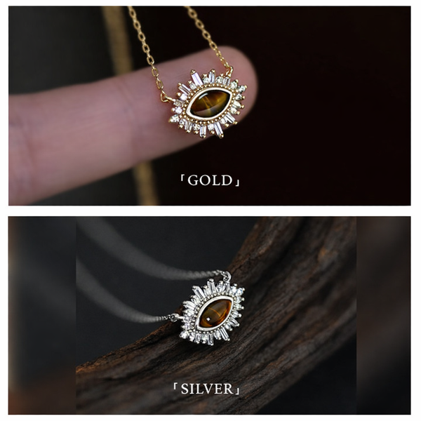  Ornate Tiger's Eye Corona Pendant Necklace in Sterling Silver - friendship necklace gift from Bestie Keepsake