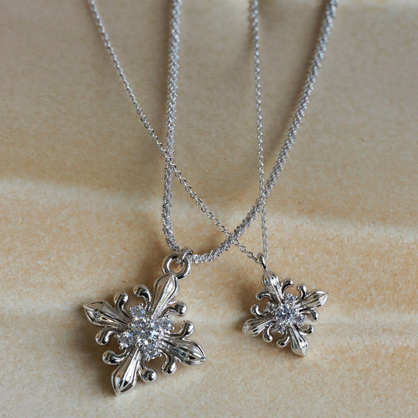  Ornate Fleur-de-lis Pendant Necklace with Cubic Zirconia - friendship necklace gift from Bestie Keepsake