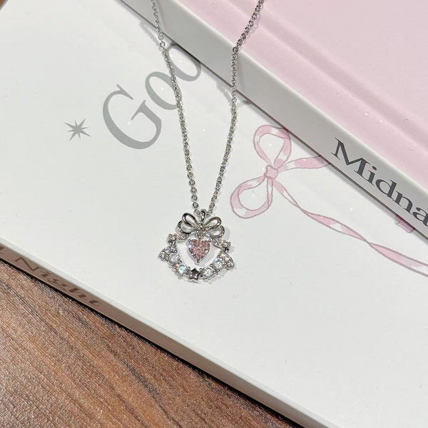  Sparkling Ribbon Heart Wreath Necklace - friendship necklace gift from Bestie Keepsake