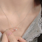  Dainty Pearl & Zirconia 925 Sterling Silver Necklace - friendship necklace gift from Bestie Keepsake
