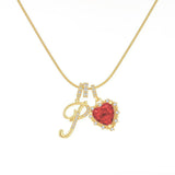  Ornate Script Initial & Red Heart Necklace in 18K Gold Plated - friendship necklace gift from Bestie Keepsake