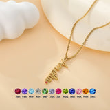  Vertical Script Name Birthstone Necklace in Stainless Steel - friendship necklace gift from Bestie Keepsake