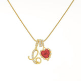  Ornate Script Initial & Red Heart Necklace in 18K Gold Plated - friendship necklace gift from Bestie Keepsake