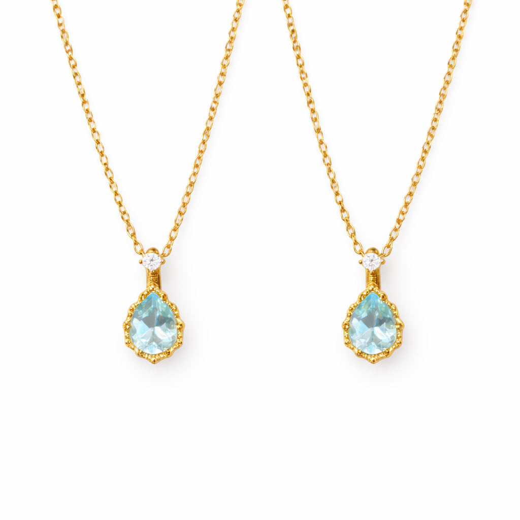  Teardrop Sky Blue Topaz Necklace S925 Sterling Silver - friendship necklace gift from Bestie Keepsake
