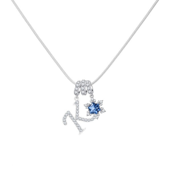  Pavé Initial and Blue Crystal Bloom Necklace - friendship necklace gift from Bestie Keepsake