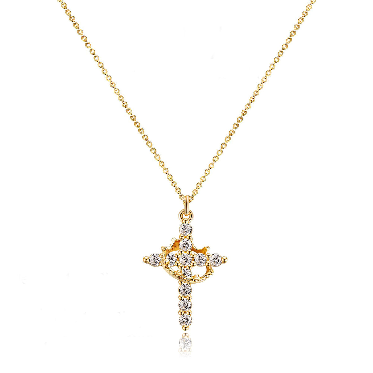  Ornate Crown Cross Spinning Ring Necklace - friendship necklace gift from Bestie Keepsake