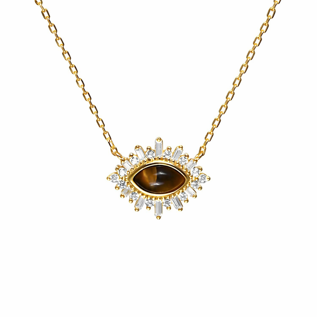  Ornate Tiger's Eye Corona Pendant Necklace in Sterling Silver - friendship necklace gift from Bestie Keepsake