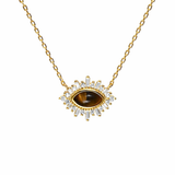  Ornate Tiger's Eye Corona Pendant Necklace in Sterling Silver - friendship necklace gift from Bestie Keepsake
