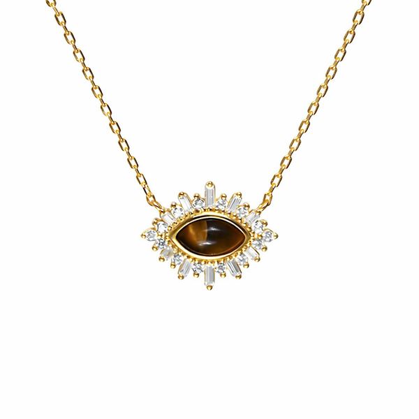  Ornate Tiger's Eye Corona Pendant Necklace in Sterling Silver - friendship necklace gift from Bestie Keepsake