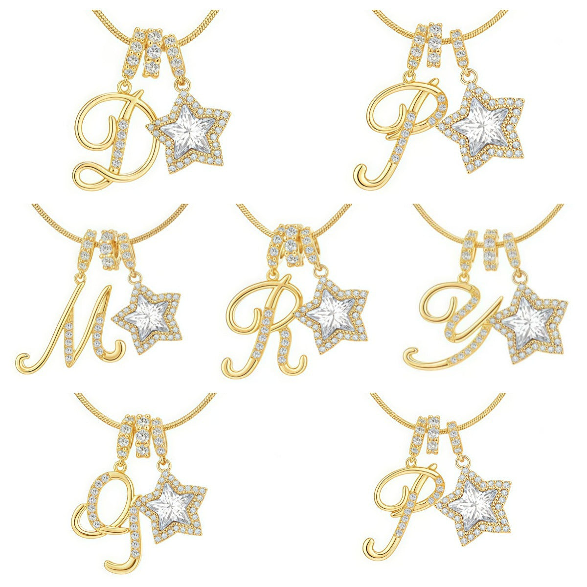  Ornate Initial and Star Charm Necklace in Stainless Steel - friendship necklace gift from Bestie Keepsake