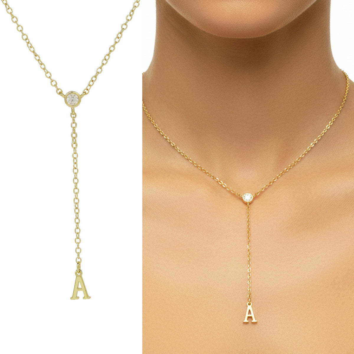  Initial Crystal Lariat Necklace in Gold Finish - friendship necklace gift from Bestie Keepsake
