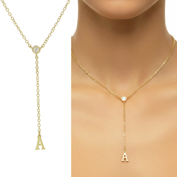  Initial Crystal Lariat Necklace in Gold Finish - friendship necklace gift from Bestie Keepsake