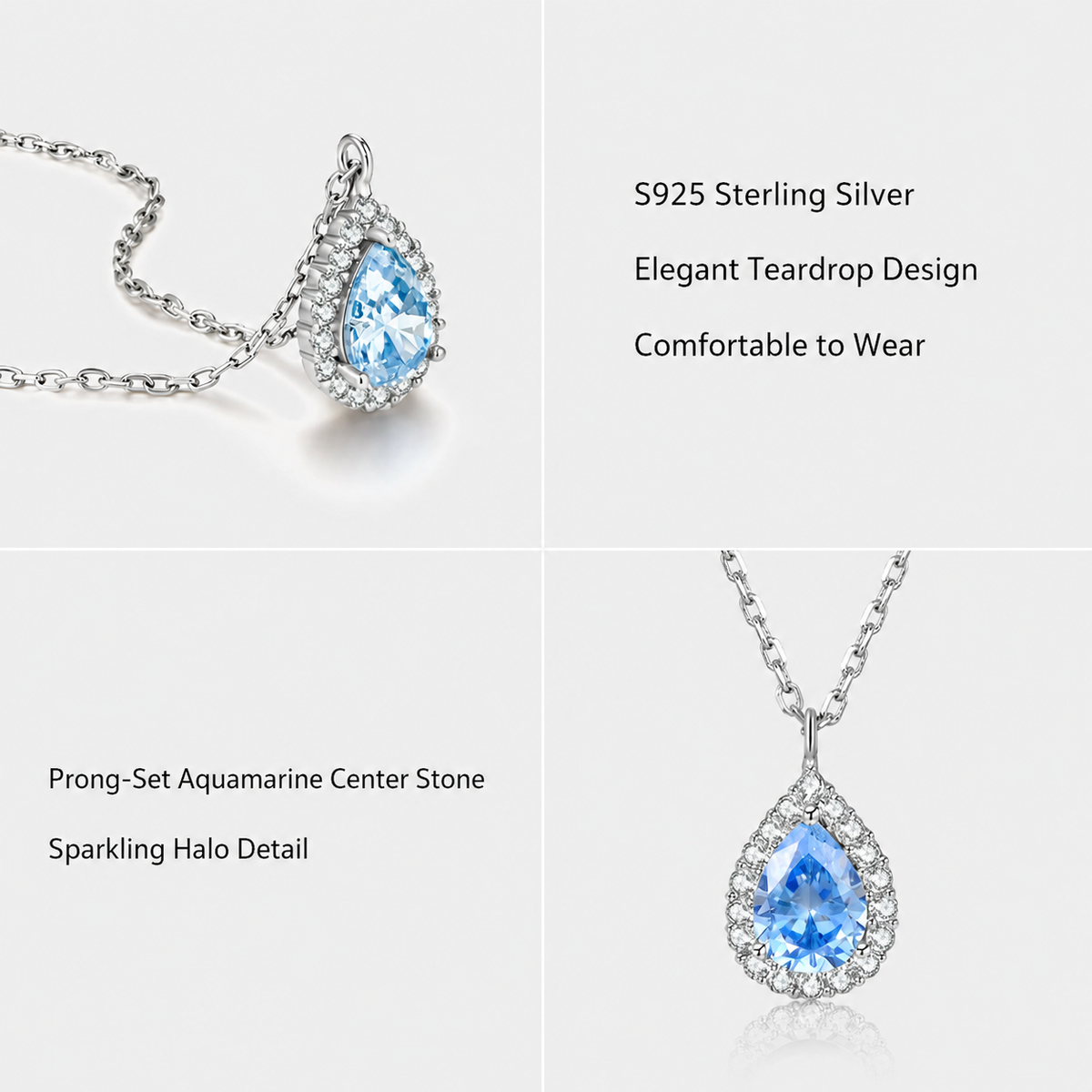  Teardrop Halo Pendant Necklace in Sterling Silver - friendship necklace gift from Bestie Keepsake
