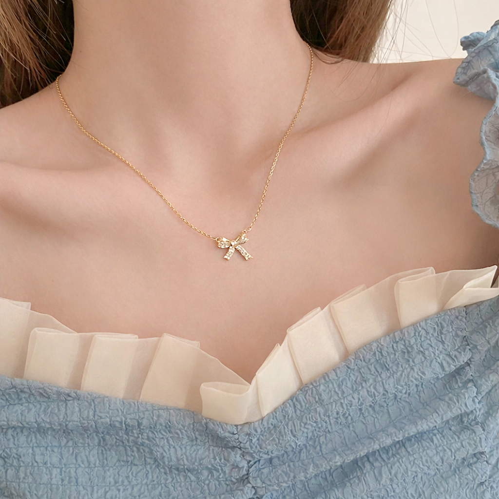  Sparkling Bow Cubic Zirconia Necklace - friendship necklace gift from Bestie Keepsake