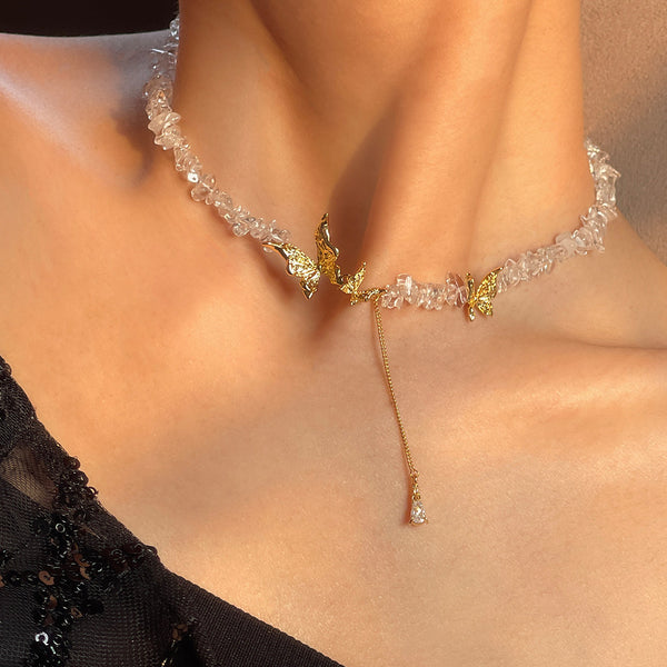  Butterfly Charm Crystal Bead Necklace - friendship necklace gift from Bestie Keepsake