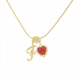  Ornate Script Initial & Red Heart Necklace in 18K Gold Plated - friendship necklace gift from Bestie Keepsake