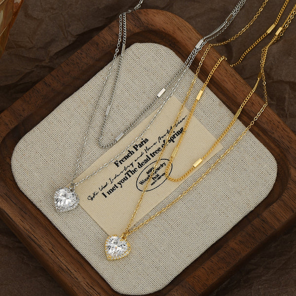  Double Layered Heart Pendant Necklace - friendship necklace gift from Bestie Keepsake