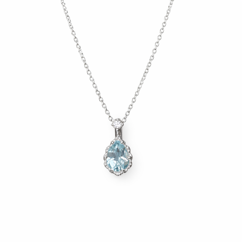  Teardrop Sky Blue Topaz Necklace S925 Sterling Silver - friendship necklace gift from Bestie Keepsake