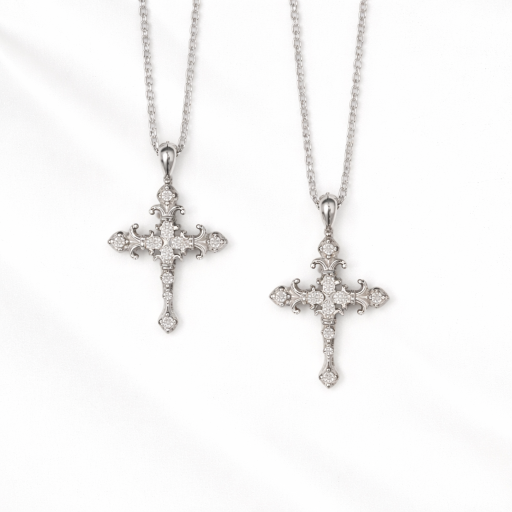  Ornate Iris Cross Pendant Necklace in 925 Sterling Silver - friendship necklace gift from Bestie Keepsake