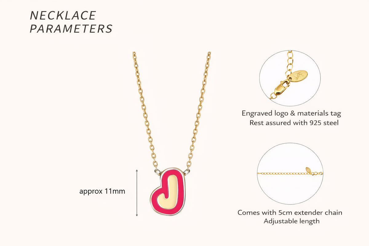  Bubble Initial Enamel Necklace in 925 Sterling Silver - friendship necklace gift from Bestie Keepsake