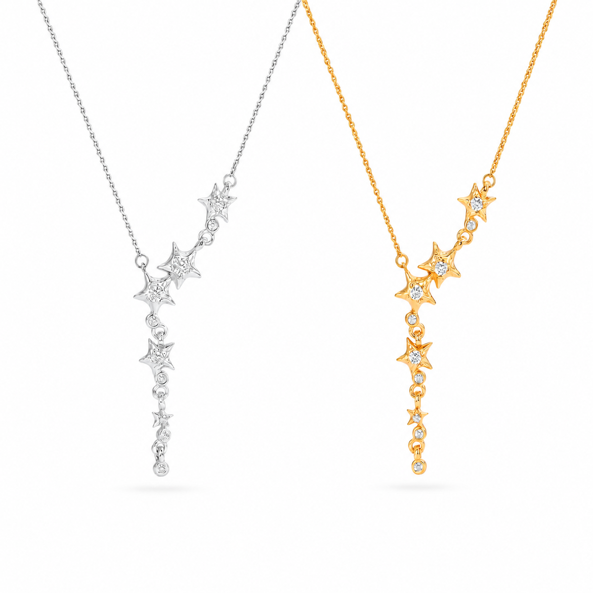  Asymmetrical Star Charm Y-Necklace with Cubic Zirconia - friendship necklace gift from Bestie Keepsake
