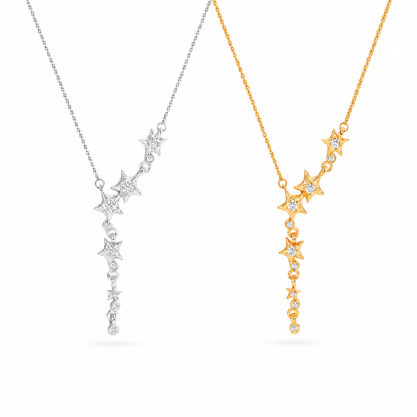  Asymmetrical Star Charm Y-Necklace with Cubic Zirconia - friendship necklace gift from Bestie Keepsake