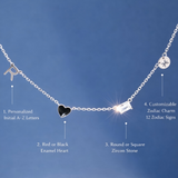  Initial Heart Zodiac Charm Necklace in S925 Silver with Zircon - friendship necklace gift from Bestie Keepsake