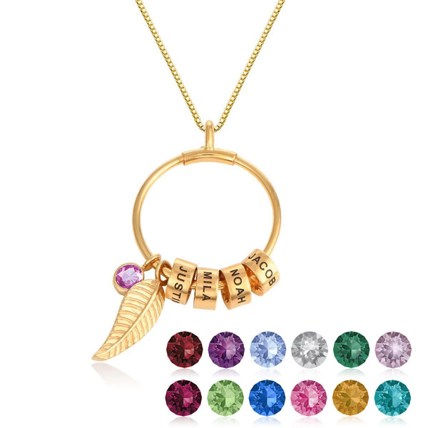  Leaf & Birthstone Circle Pendant Stainless Steel Necklace - friendship necklace gift from Bestie Keepsake