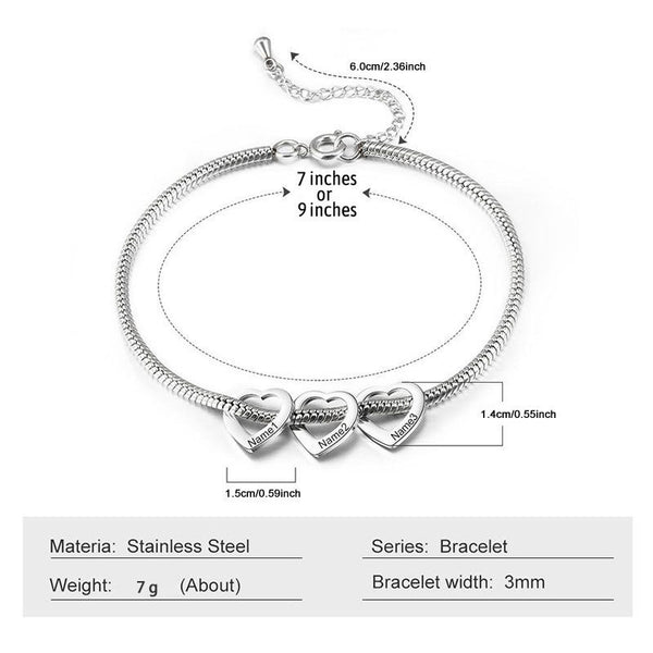  Heart Charm Snake Chain Bracelet in Stainless Steel - friendship necklace gift from Bestie Keepsake