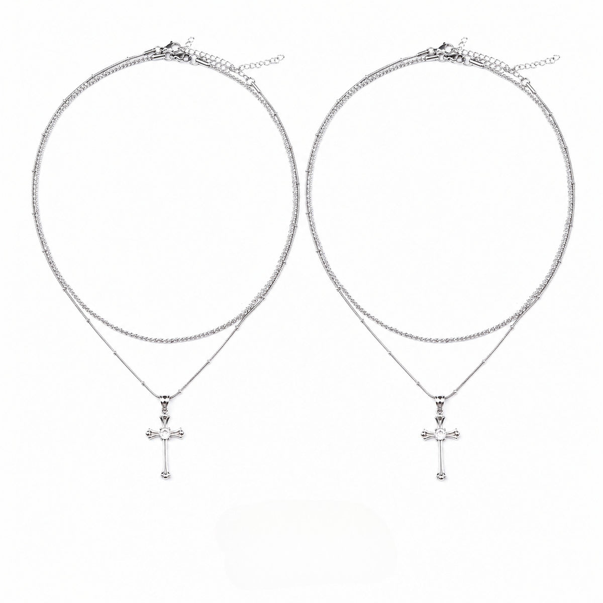  Vintage Ornate Cross Layered Necklace Set Titanium Steel - friendship necklace gift from Bestie Keepsake